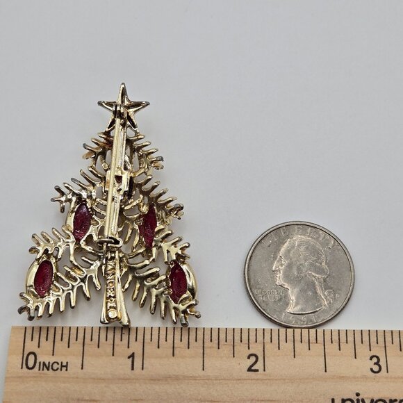 Vtg Tancer II Christmas Tree Candle Brooch Lot Holiday Red Cab Rhinestone Pins - Picture 13 of 13